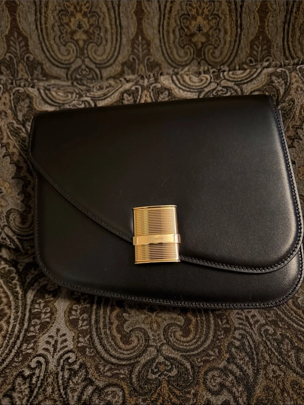 Salvatore Ferragamo Black Leather Shoulder Bag with Gold Hardware